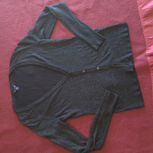 GAP Black Button Cardigan Long Sleeve V-Neck Metallic Sweater M - Picture 1 of 5